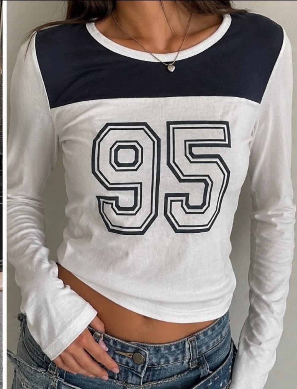 Y2K Style 95 Color Block Long Sleeve Tee Preppy Sporty McBling Top Sz L Jersey